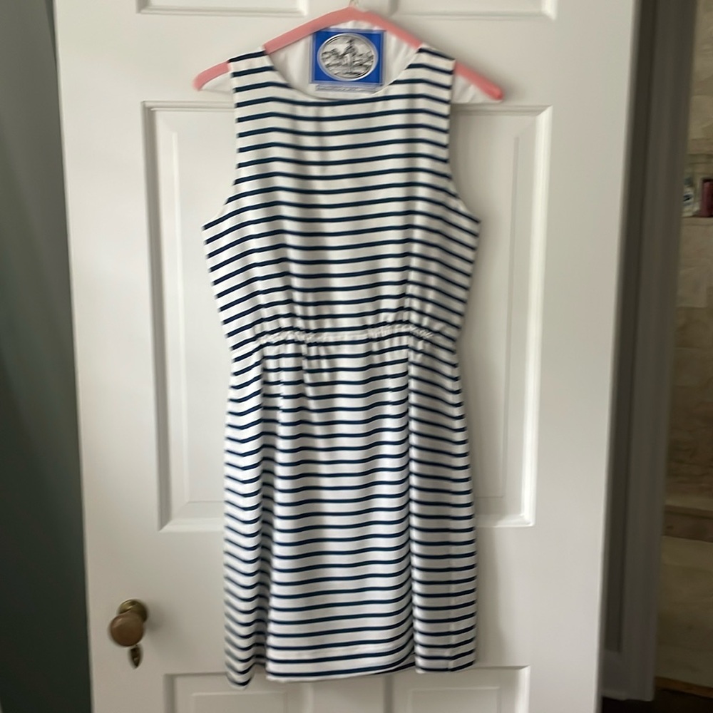 White and blue striped jcrew dress